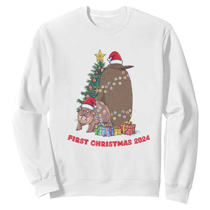 First Christmas 2024 Moo Deng Pesto Sweatshirt TS09 White Print Your Wear