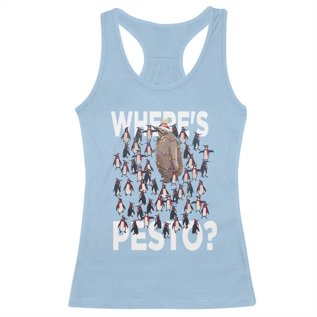 Funny Christmas Wheres Pesto Racerback Tank Top TS09 Light Blue Print Your Wear