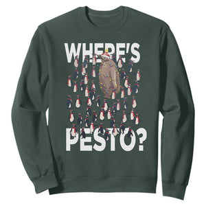 Funny Christmas Wheres Pesto Sweatshirt TS09 Dark Forest Green Print Your Wear