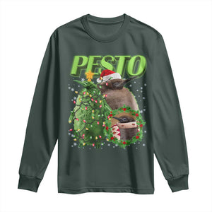 Funny Christmas Pesto Penguin Long Sleeve Shirt TS09 Dark Forest Green Print Your Wear