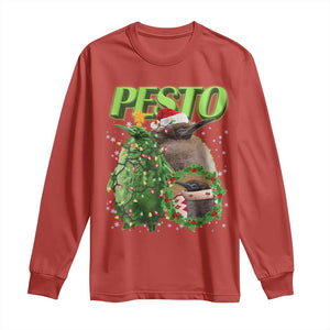 Funny Christmas Pesto Penguin Long Sleeve Shirt TS09 Red Print Your Wear