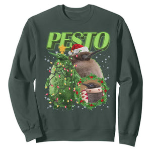Funny Christmas Pesto Penguin Sweatshirt TS09 Dark Forest Green Print Your Wear