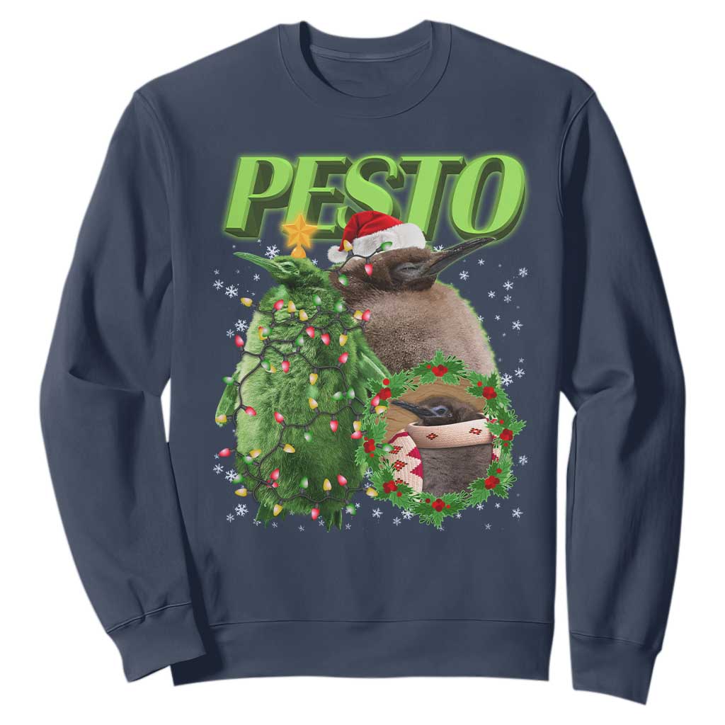 Funny Christmas Pesto Penguin Sweatshirt TS09 Navy Print Your Wear