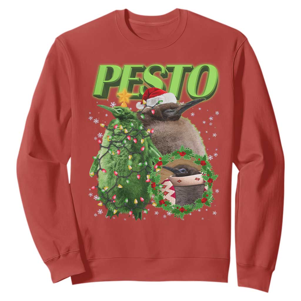 Funny Christmas Pesto Penguin Sweatshirt TS09 Red Print Your Wear