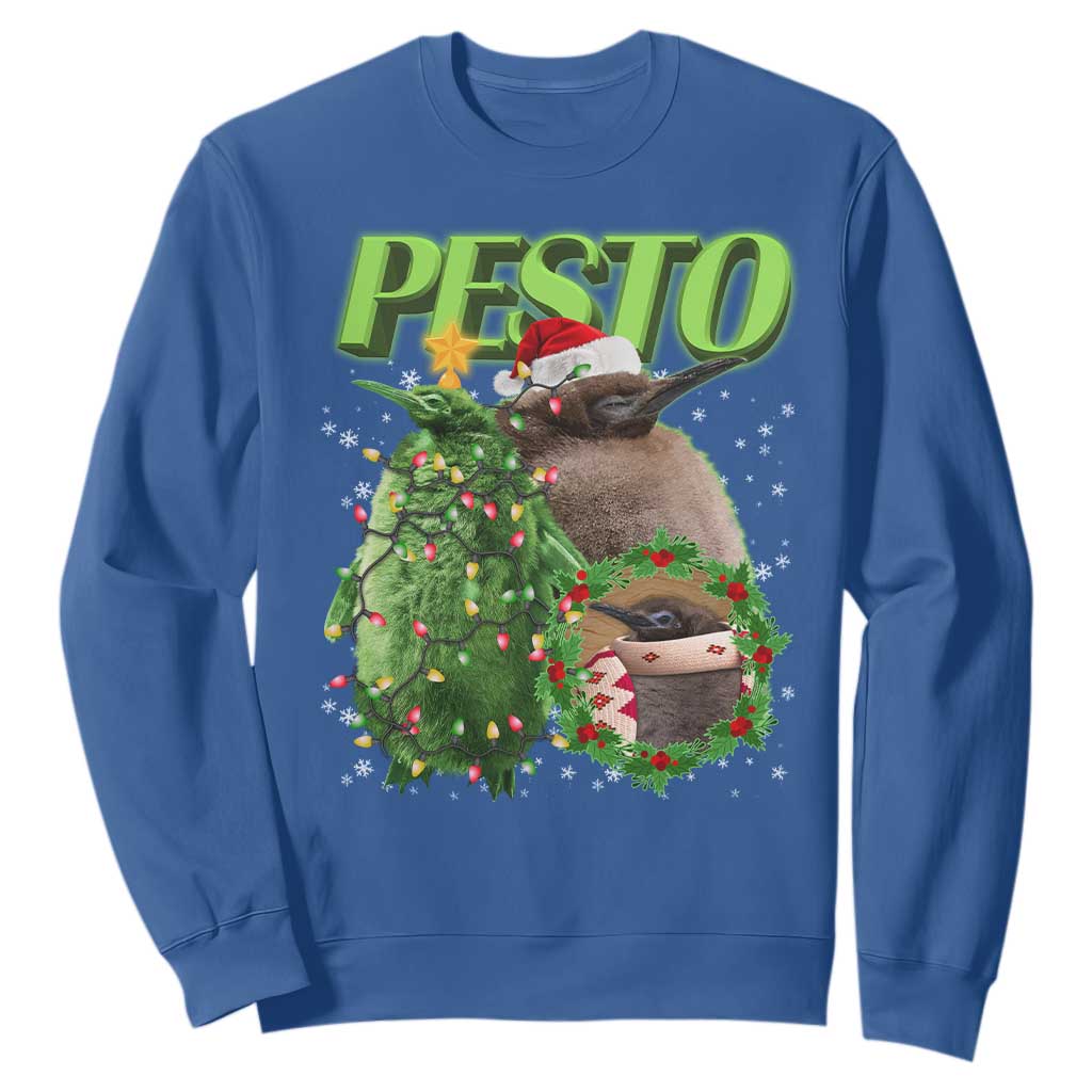 Funny Christmas Pesto Penguin Sweatshirt TS09 Royal Blue Print Your Wear