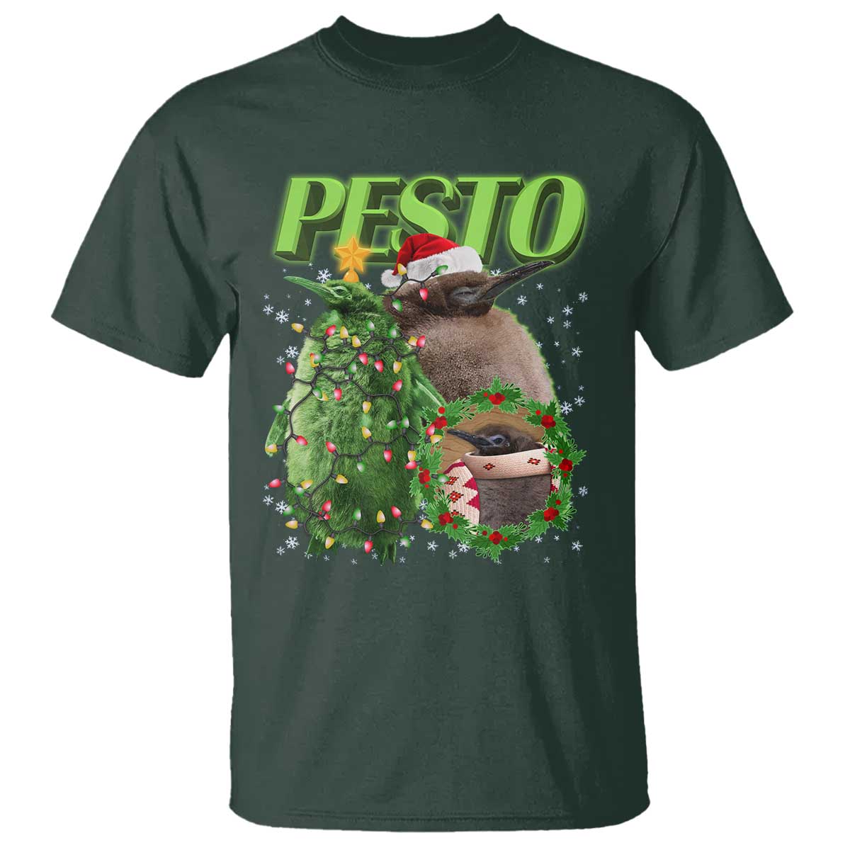 Funny Christmas Pesto Penguin T Shirt TS09 Dark Forest Green Print Your Wear