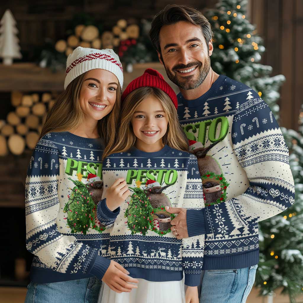Funny Christmas Pesto Penguin Ugly Christmas Sweater TS09 Navy Print Your Wear