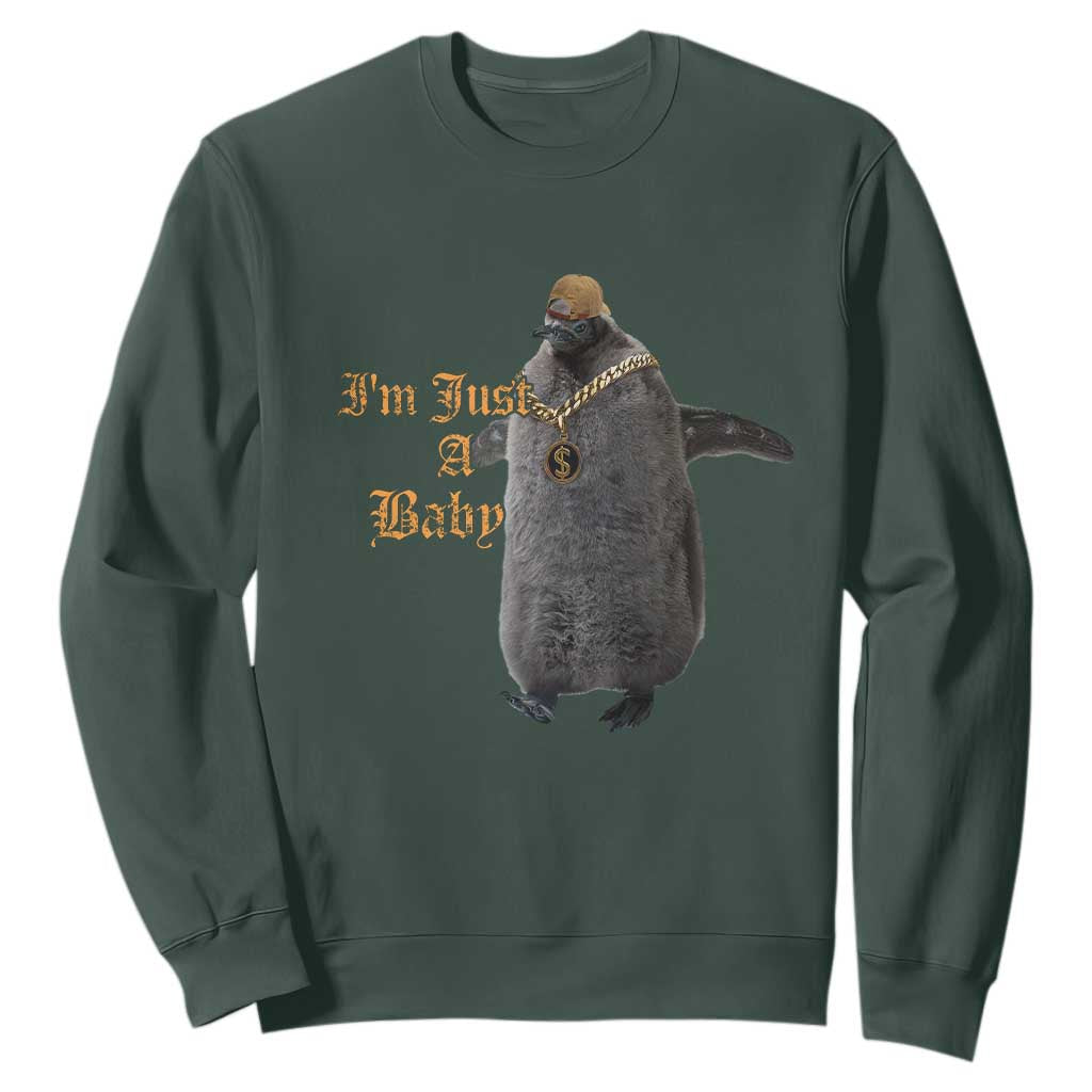 Funny Pesto Penguin Sweatshirt I'm Just A Baby Hiphop TS09 Dark Forest Green Print Your Wear