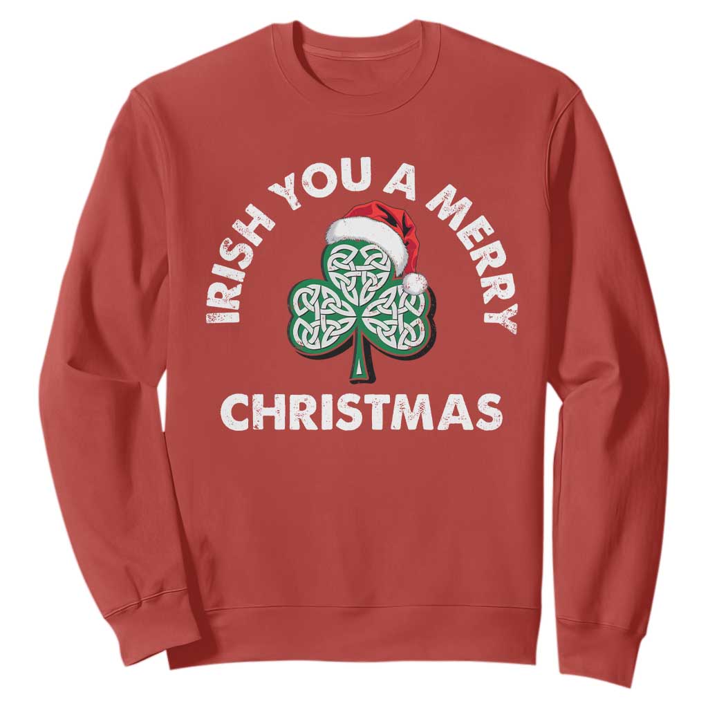 Irish Christmas Sweatshirt Irish You A Merry Christmas Celtic Shamrock TS09 Red Print Your Wear