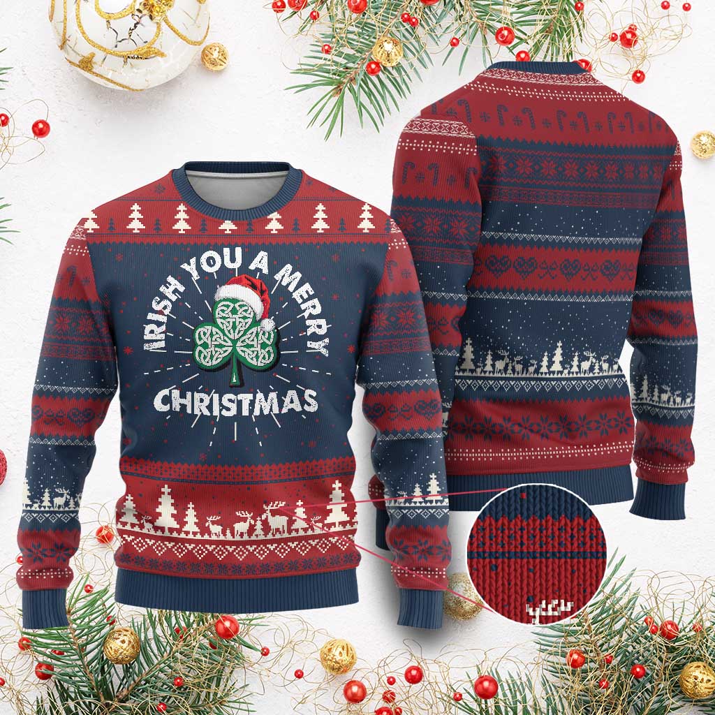 Irish Xmas Ugly Christmas Sweater Irish You A Merry Christmas Celtic Shamrock TS09 Burgundy Print Your Wear