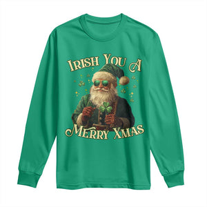 Irish You A Merry Xmas Long Sleeve Shirt Shamrock Santa Ireland Lucky TS09 Irish Green Print Your Wear