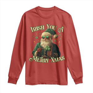 Irish You A Merry Xmas Long Sleeve Shirt Shamrock Santa Ireland Lucky TS09 Red Print Your Wear