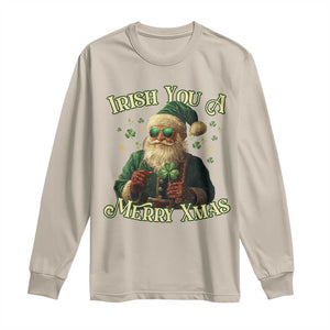 Irish You A Merry Xmas Long Sleeve Shirt Shamrock Santa Ireland Lucky TS09 Sand Print Your Wear