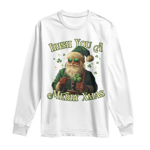 Irish You A Merry Xmas Long Sleeve Shirt Shamrock Santa Ireland Lucky TS09 White Print Your Wear