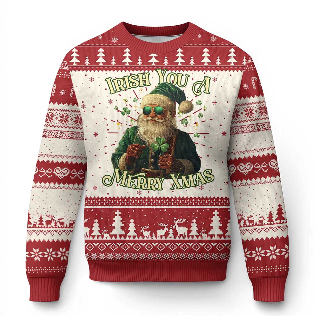 Irish You A Merry Xmas Ugly Christmas Sweater Shamrock Santa Ireland Lucky TS09 Red Print Your Wear