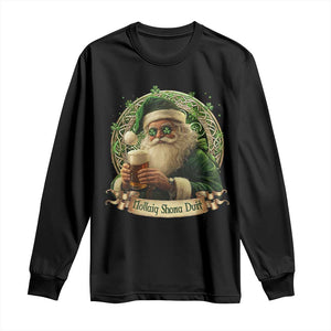 Irish Christmas Long Sleeve Shirt Nollaig Shona Duit Shamrock Santa Drinking Beer TS09 Black Print Your Wear