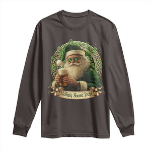 Irish Christmas Long Sleeve Shirt Nollaig Shona Duit Shamrock Santa Drinking Beer TS09 Dark Chocolate Print Your Wear