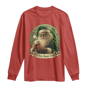 Irish Christmas Long Sleeve Shirt Nollaig Shona Duit Shamrock Santa Drinking Beer TS09 Red Print Your Wear