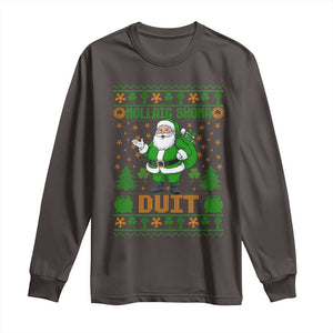 Irish Christmas Long Sleeve Shirt Nollaig Shona Duit Shamrock Santa Lucky For Everyone TS09 Dark Chocolate Print Your Wear