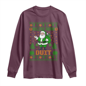 Irish Christmas Long Sleeve Shirt Nollaig Shona Duit Shamrock Santa Lucky For Everyone TS09 Maroon Print Your Wear