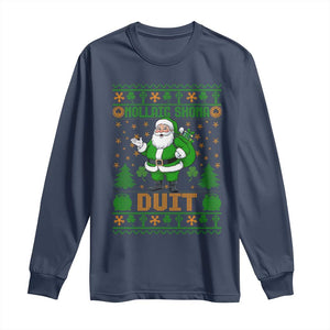 Irish Christmas Long Sleeve Shirt Nollaig Shona Duit Shamrock Santa Lucky For Everyone TS09 Navy Print Your Wear