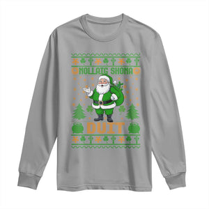 Irish Christmas Long Sleeve Shirt Nollaig Shona Duit Shamrock Santa Lucky For Everyone TS09 Sport Gray Print Your Wear