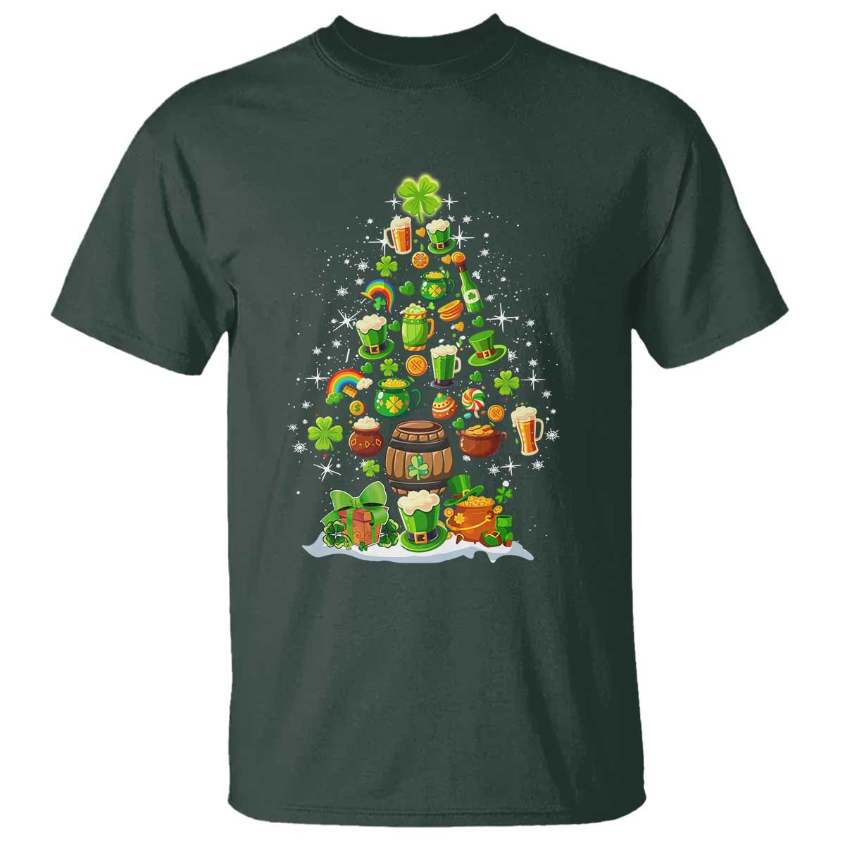 Merry Christmas Tree Irish T Shirt TS09 Dark Forest Green Print Your Wear