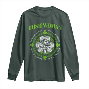 Irish Woman Pride Long Sleeve Shirt The Soul of A Witch Celtic Shamrock Feminist TS09 Dark Forest Green Print Your Wear