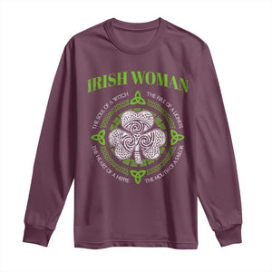 Irish Woman Pride Long Sleeve Shirt The Soul of A Witch Celtic Shamrock Feminist TS09 Maroon Print Your Wear