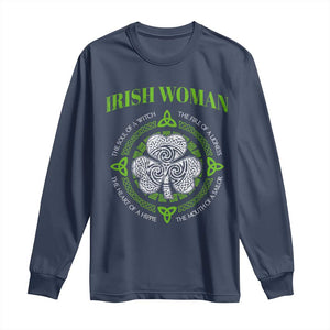 Irish Woman Pride Long Sleeve Shirt The Soul of A Witch Celtic Shamrock Feminist TS09 Navy Print Your Wear