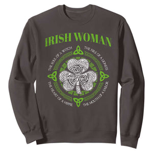 Irish Woman Pride Sweatshirt The Soul of A Witch Celtic Shamrock Feminist TS09 Dark Chocolate Print Your Wear