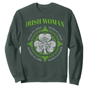 Irish Woman Pride Sweatshirt The Soul of A Witch Celtic Shamrock Feminist TS09 Dark Forest Green Print Your Wear