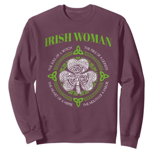 Irish Woman Pride Sweatshirt The Soul of A Witch Celtic Shamrock Feminist TS09 Maroon Print Your Wear