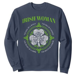 Irish Woman Pride Sweatshirt The Soul of A Witch Celtic Shamrock Feminist TS09 Navy Print Your Wear