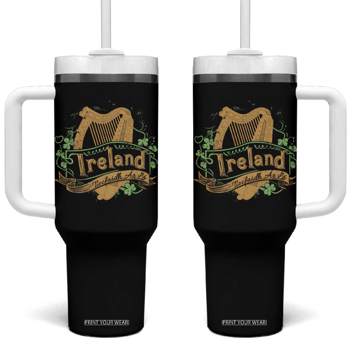 Irish Brigade Tumbler With Handle Tiocfaidh Ar La Coat Of Arms Kingdom Ireland TS09 One Size: 40 oz Black Print Your Wear