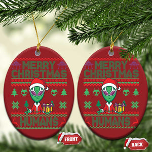 Funny Xmas Alien Santa Christmas Ornament Merry Christmas Humans UFO Outer Space TS09 Oval Red Print Your Wear