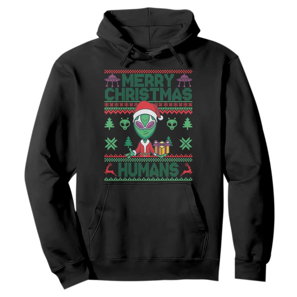 Funny Xmas Alien Santa Hoodie Merry Christmas Humans UFO Outer Space TS09 Black Print Your Wear