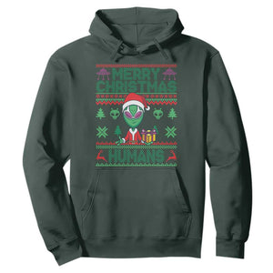 Funny Xmas Alien Santa Hoodie Merry Christmas Humans UFO Outer Space TS09 Dark Forest Green Print Your Wear