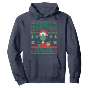 Funny Xmas Alien Santa Hoodie Merry Christmas Humans UFO Outer Space TS09 Navy Print Your Wear