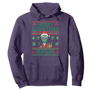 Funny Xmas Alien Santa Hoodie Merry Christmas Humans UFO Outer Space TS09 Purple Print Your Wear