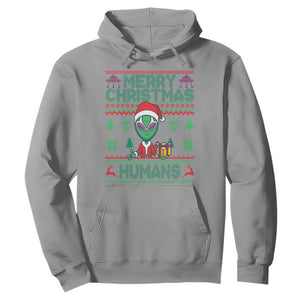 Funny Xmas Alien Santa Hoodie Merry Christmas Humans UFO Outer Space TS09 Sport Gray Print Your Wear