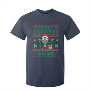 Funny Xmas Alien Santa T Shirt For Kid Merry Christmas Humans UFO Outer Space TS09 Navy Print Your Wear