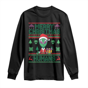 Funny Xmas Alien Santa Long Sleeve Shirt Merry Christmas Humans UFO Outer Space TS09 Black Print Your Wear