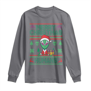 Funny Xmas Alien Santa Long Sleeve Shirt Merry Christmas Humans UFO Outer Space TS09 Charcoal Print Your Wear