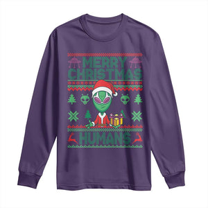 Funny Xmas Alien Santa Long Sleeve Shirt Merry Christmas Humans UFO Outer Space TS09 Purple Print Your Wear