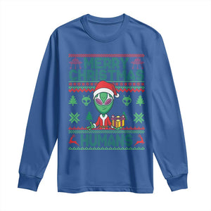 Funny Xmas Alien Santa Long Sleeve Shirt Merry Christmas Humans UFO Outer Space TS09 Royal Blue Print Your Wear