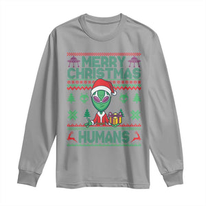 Funny Xmas Alien Santa Long Sleeve Shirt Merry Christmas Humans UFO Outer Space TS09 Sport Gray Print Your Wear