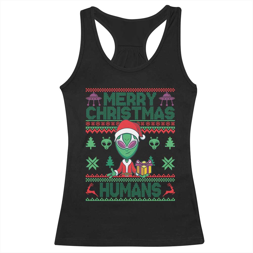 Funny Xmas Alien Santa Racerback Tank Top Merry Christmas Humans UFO Outer Space TS09 Black Print Your Wear