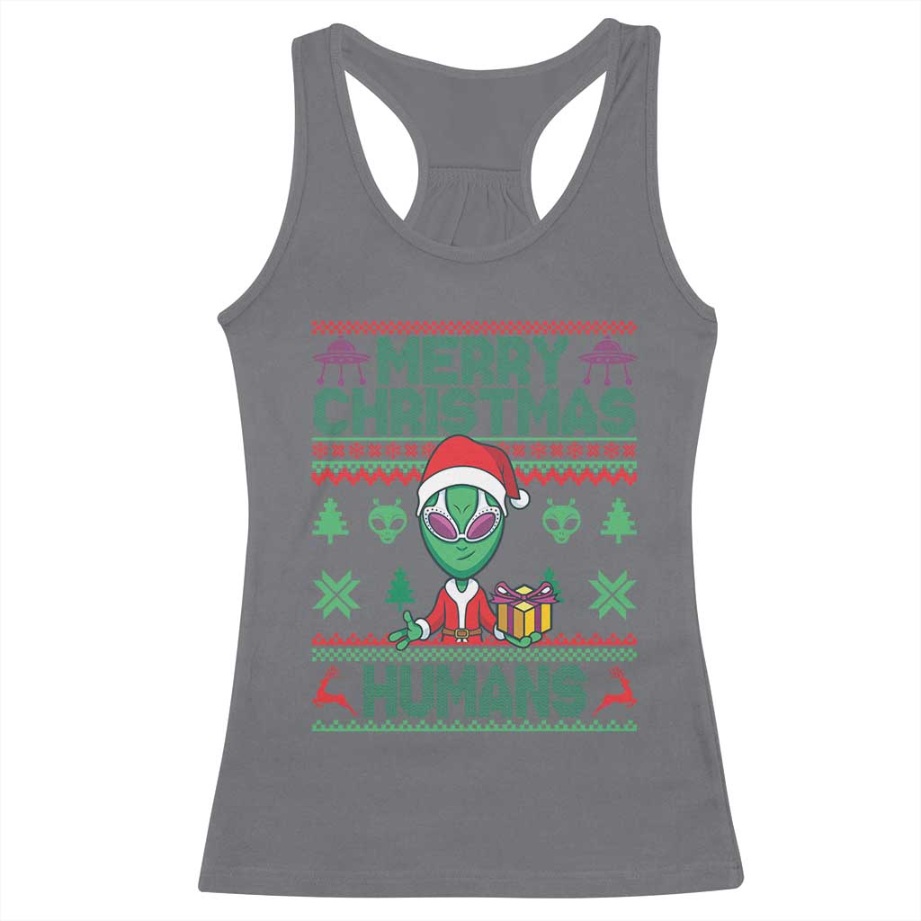 Funny Xmas Alien Santa Racerback Tank Top Merry Christmas Humans UFO Outer Space TS09 Charcoal Print Your Wear