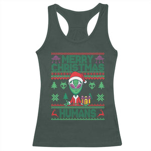 Funny Xmas Alien Santa Racerback Tank Top Merry Christmas Humans UFO Outer Space TS09 Dark Forest Green Print Your Wear